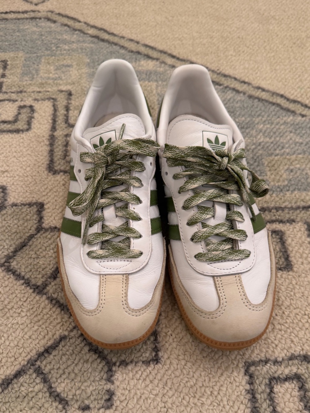 adidas Samba OG White Sneakers with Green Stripes and Olive Laces Size 9 women’s